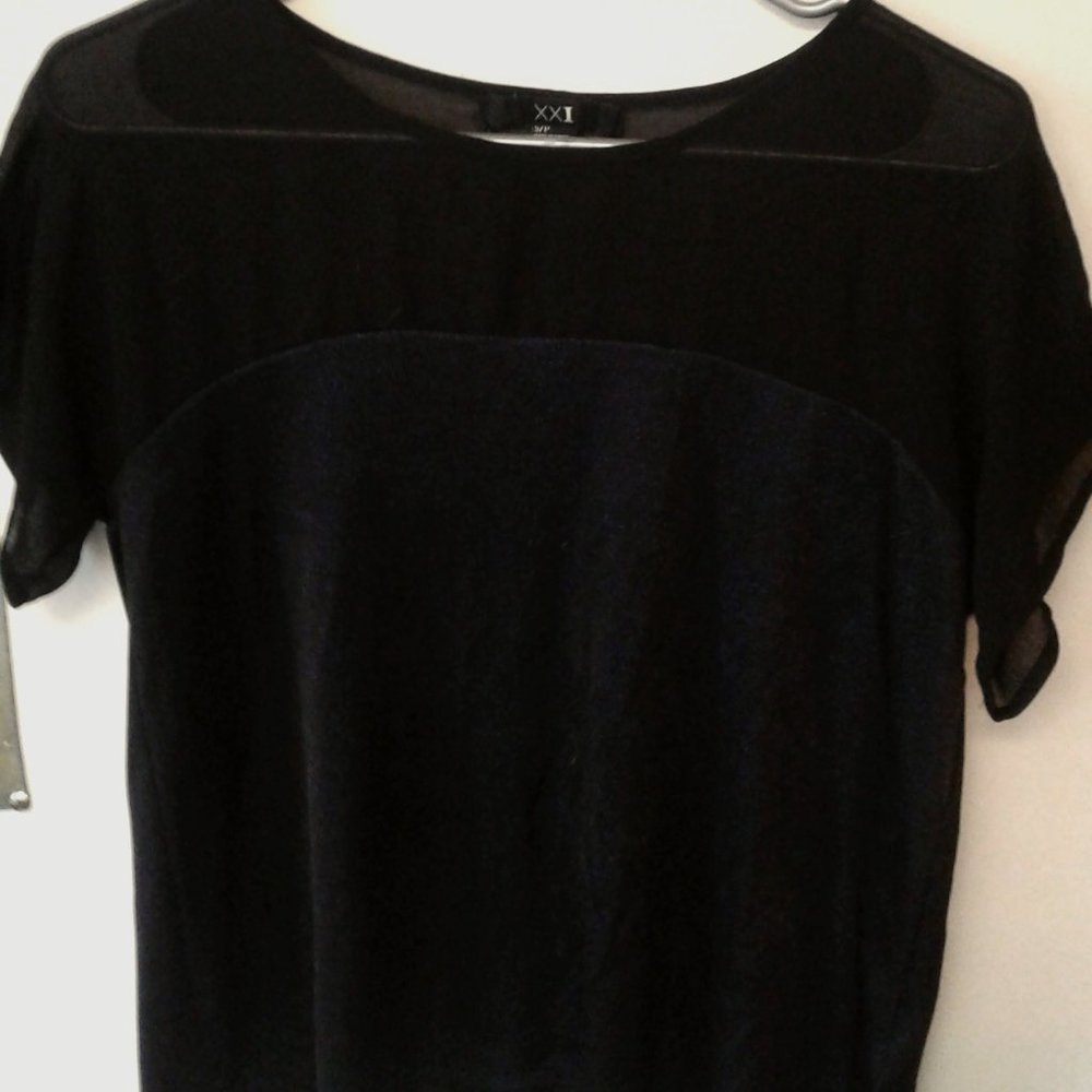 XXI navy blue, sheer, sparkly top